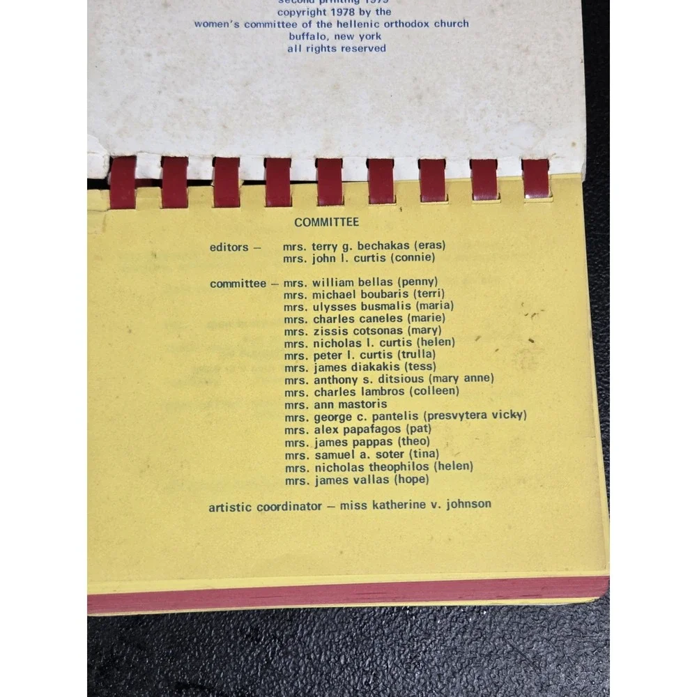 Hellenic Orthodox Greek Church Cookbook Buffalo, NY Local Contributors